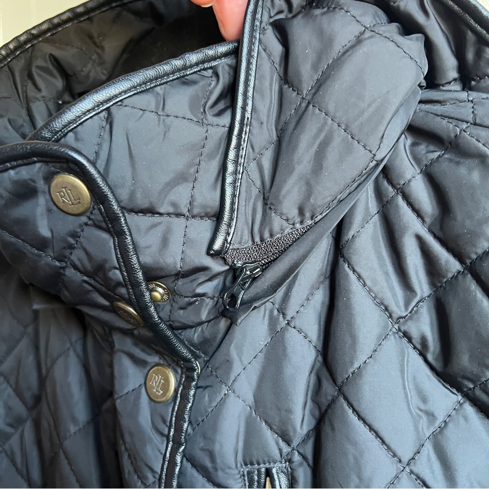 Ralph Lauren Black Diamond Quilted long Hooded Coat Horsebit Chain Lining - Picture 11 of 11